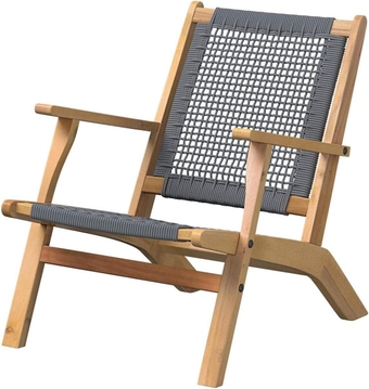 63635 Vega Natural Stain Outdoor Chair Acacia Wood Construction Woven Web Seat Mid Century Design Comfortable Reclining Armchair  Lawn Garden Backyard Deck - Gray Cording