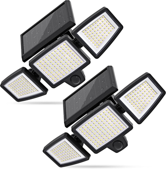 Solar Lights Outdoor, 210 LED 2500LM Solar Flood Security Lights with 25FT Motion Sensor IP65 Waterproof 3 Heads Spot Flood Wall Lights for Porch Garage Yard Entryways Patio (Black, 2pcs)
