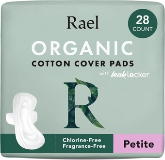 Pads for Women, Organic Cotton Cover - Period Pads with Wings, Feminine Care, Sanitary Napkins, Light Absorbency, Unscented, Ultra Thin (Petite, 28 Count)