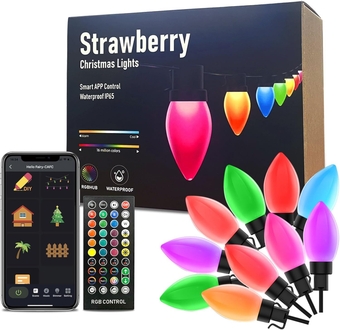 Dynamic C9 Ceramic Christmas Lights Outdoor RGB, 33Ft 50LED Smart Christmas Lights DIY Chasing Effects APP Remote Controlled, Connectable Music Color Changing C9 String Lights for Tree Xmas Decoration