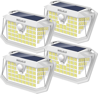 Solar Motion Sensor Lights Outdoor, [3 Modes/4 Pack/188 LED] IP65 Waterproof Flood Lights for Fence Porch Yard Patio(White)& Solar Spot Lights Outdoor, [6 Pack/52 LED/3 Modes]
