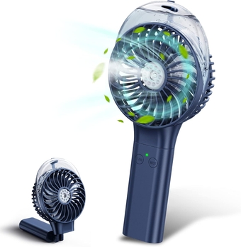 Portable Handheld Misting Fan, Battery Operated Personal Spray Water Mist Fan, Rechargeable Mister Fan, Mini Foldable Fan for Disney Travel Makeup Beach Outdoors (Dark Blue)