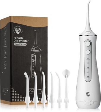 LF Water Dental Flosser for Teeth with 6 Jet Tips, 4 Modes, Professional Cordless Cleaner Picks for Teeth Cleaning, IPX7 Waterproof, Portable, Rechargeable Power Floss Oral Irrigator for Home Travel