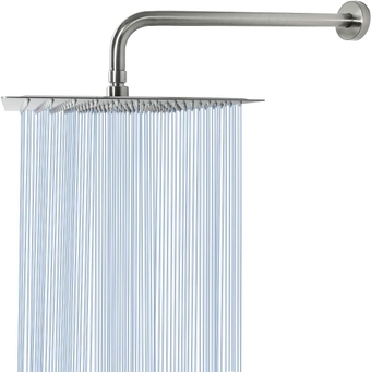 Rain Shower Head With Extension Arm,  Square Shower Heads, Large Stainless Steel Rainfall Showerhead-Waterfall Full Body Coverage (12 Inch Shower Head With 15 Inch Shower Arm, Nickel)