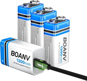 4PCS 1300mAh 9V Rechargeable Batteries, 9V Rechargeable USB Lithium Long Lasting Battery, with 2 in 1 Charging Cable, for Smoke Detectors, Alarms, Keypad, Microphone