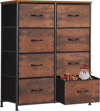 Dresser for Bedroom Tall Drawer Dresser Organizer Storage Drawers Fabric Storage Tower with 8 Drawers, Chest of Drawers with Fabric Bin, Steel Frame, Wood Top for Bedroom, Closet, Entryway