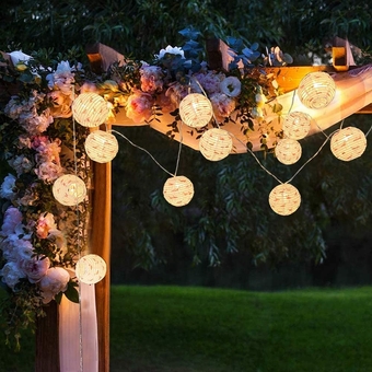 20' Long Round Outdoor LED Christmas Lantern String Lights Battery Powered - 2PCS 10' Flamingo String Lights Outdoor Decorative Lanterns for Weddings, Parties - Lantern Lights for Bedroom