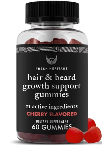 Beard Hair Regrowth for Men 60 Gummies - Premium Beard Hair Pills, Hair Vitamins for Men - Beard Hair Growth Vitamins for Men, Helps Stop Hair Loss & Regrow Hair Beard - Cherry Flavor