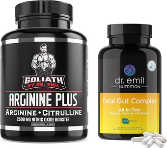Dr. Emil's Health Bundle - ARGININE PLUS & Total Gut Complex - High Dose NO Booster Tablets & Gut Health Nutritional Supplement for Vascularity, Heart Health, and Digestive Wellness (Arginine AAKG, Ci