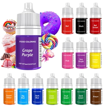 Food Coloring Liquid 14 Color Food Grade Vibrant Dye, Tasteless Food Coloring for Icing, Cake Decorating, Baking, Cookie, Fondant, Easter Egg and DIY Crafts kit - 0.25 Fl. oz (6ml)/Bottles