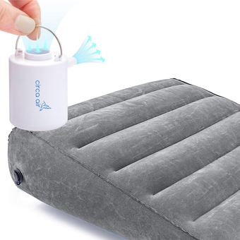 Inflatable Wedge Pillow (Gray 24") and Mini Pump Bundle - Travel Wedge Pillow for Sleeping, GERD, Snoring, or Acid Reflux + Rechargeable USB Mini  Pump, Small Portable Travel Pump