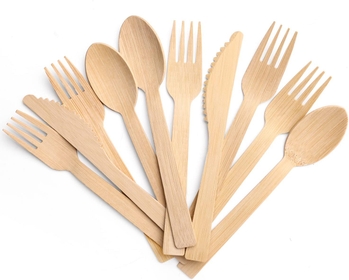 Bamboo Utensils Disposable - 100 PK (6.7" 50 Forks 25 spoons 25 Knives) Disposable Bamboo Cutlery Travel Set Compostable Fork Spoon Knife 100% Biodegradable Natural for Camping/Wedding