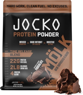 Jocko Mölk Whey Protein Powder (Chocolate) - Keto, Probiotics, Grass Fed, Digestive Enzymes, Amino Acids, Sugar Free Monk Fruit Blend - Supports Muscle Recovery & Growth - 31 Servings (New 2lb Bag)