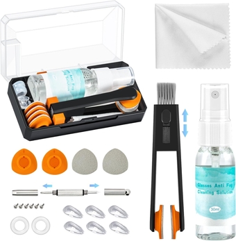 Eyeglass Cleaner Kit Glasses Cleaner  Portable Lens Cleaner Tool with Anti Fog Spray, Microfiber Lens Cloth, Cleaning Clip, Soft Brush, Nose Pads, Glasses Repair Kit for Travel