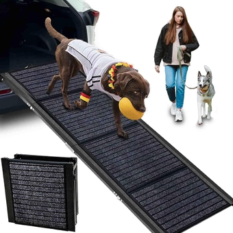 Folding Dog Ramp for Cars Trucks SUVs Portable Pet Ramp for Large Dogs Cat Dog Ramp for Bed Dog Stairs for Car Dog Steps for Car Folds in Four-Fold (Grey, 62in*17in)