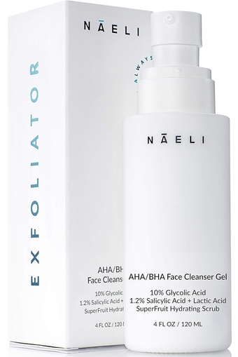 AHA/BHA Exfoliating Face Wash - 10% Glycolic Acid & Salicylic Acid Cleanser, Anti Aging Acne & Wrinkle Reducing Facial Exfoliant, Pore Minimizer & Brightening Scrub - Vegan & Cruelty Free, 4 oz