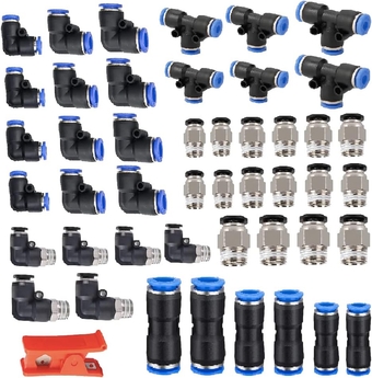 Air Hose Fitting kit, 47 Pieces NPT Thread Push To Connect Fittings, Nylon Tubing 1/4, 3/8, 1/2 Inch Quick Connect Fittings, Air Line Fittings assortment kit