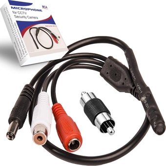 Tiny RCA Outdoor Security CCTV Microphone for IP, NVR, TV, DVR Surveillance Cameras, Audio Mic Clear Sound with High Sensitive Adjustment Preamp Amplified Pickup Device Kit (1 Pack)