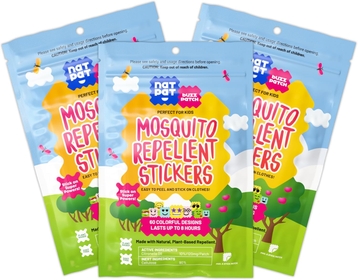 NATPAT Buzz Patch Mosquito Patch Stickers for Kids (3 pack, 180 stickers) - The Original All Natural Citronella Essential Oil Insect Patch, Plant Based Ingredients, Non-Toxic, DEET Free, for Toddlers,