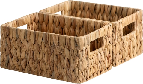 Medium Wicker Baskets, Water Hyacinth Baskets with Built-in Handles, Handwoven Bathroom Baskets for Organizing, Medium, 2 Pack