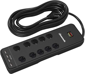 10-Outlet Surge Protector Power Strip with 4 USB Ports, 15 FT Long Extension Cord, Right Angle Flat Plug, 2480J Surge Rating 15AMP Circuit Breaker, Wall Mountable, UL Listed