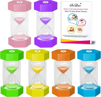 Sand Timer Hourglass Sand Clock Timer Set with 1/3/5/10/20/30 Minutes Colorful Visual for Games Classroom Kids Office Kitchen Decor (Pack of 6)