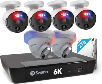 6K Mega HD Security Camera System, 8 Channel NVR with 2TB, 6 IP Cameras Indoor Outdoor Home, 12MP PoE Wired, Video Analytics, 2-Way Audio, Sirens, Color Night Vision, True Detect, LEDs, 24/7