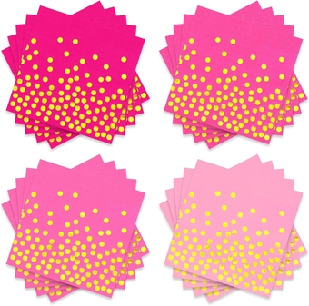 100Pcs Hot Pink Cocktail Napkins 3ly 4 Gradient Pink Colors Paper Napkin with Gold Foil Dots Disposable Dinner Napkins for Birthday Wedding Tableware Decoration, 5 x 5 Inch