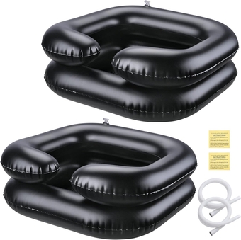AW Set of 2 Inflatable Shampoo Bowl Kit Hair Portable Washing Basins Wash Hair in Bed for Elderly Disabled Pregnant Women Black