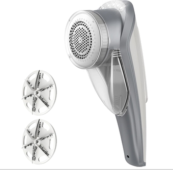 Fabric Shaver and Lint Remover with 2 Speeds, Rechargeable Electric Lint Fuzz Remover with LED Lights and 2 Replaceable 6-Leaf Blades, Cream/Gray
