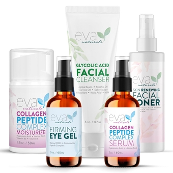 Peptide Serum - Eye Gel - Peptide Moisturizer - Glycolic Acid Cleanser - Facial Toner Bundle