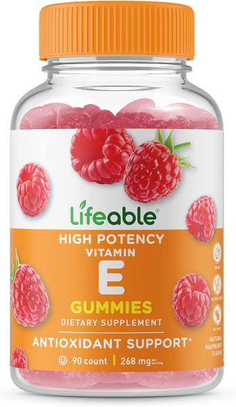 Vitamin E 268mg - Great Tasting Natural Flavor Gummy Supplement - Vegetarian GMO-Free Chewable Vitamins - for Eye Health and Cardiovascular Support - for Adults, Men, Women - 90 Gummies