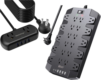 Power Strip,  Surge Protector with 22 Outlets, 2 USB-C and 4 USB-A, 2100J, 6.5Ft Flat Plug Heavy Duty Extension Cord (1875W/15A), Wall Mountable for Home, Office, Dorm, Gaming Room, Black