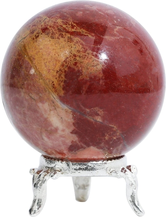 55 mm Red Jasper Sphere Ball with Metal Stand Gemstone Ball for Witchcraft and Decorative Balls Sculpture Figurine Home Decor Collection Gift Photography Crystal Sphere Decoration