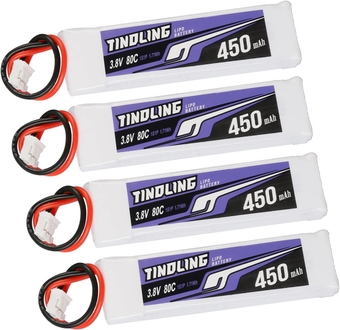 1S Lipo Battery 3.8V 450mAh HV 80C with JST-PH2.0 Plug for 1/8 1/10 RC Scale Vehicles Car Trucks Boats RC Models Hobby DIY Parts (4 Packs)