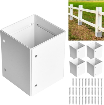 304 Stainless Steel Post Base Protectors Adjustable (Range 3.3-6in), Protects Wooden Mailboxes, Deck and Fences from Lawnmower and Rain Damage (White - Set 4)