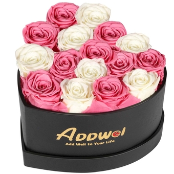 Eternal Fresh Roses with Natural Fragrance, 16-Pieces Preserved Roses Bouquet in Heart Shape Box - Forever Flowers Gifts for Mom, Girlfriend, Wife on Birthday, Anniversary, Mother's Day