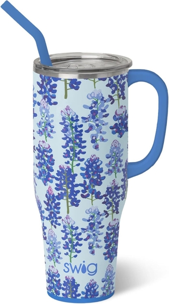 40oz Mega Mug, 40 oz Tumbler with Handle and Straw, Cup Holder Friendly, Dishwasher Safe, Extra Large Insulated Tumbler, Stainless Steel Water Tumbler (Bluebonnet)