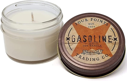 Gasoline Scented Candle 4 oz - Soy Aromatherapy Candle with Jar - Great Fun Gifts for Birthday, Anniversary, Christmas, New Year, House Warming and More - Four Points Trading Co.