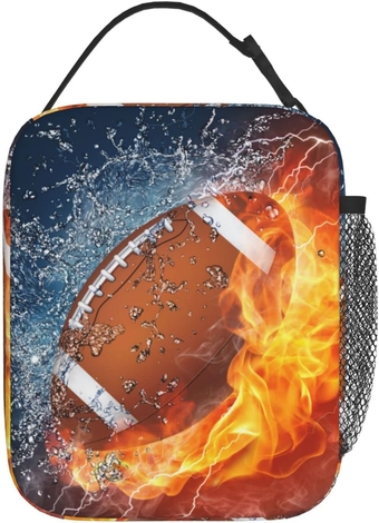 Boys Lunch Box Kids,Ice Fire Football Girls Insulated Lunch Bag Reusable Work Lunch Tote Box Bag for Women Men and Adults