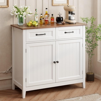 Kitchen Sideboard Buffet Cabinet, 32'' H Large Kitchen Storage Island with Drawer and Adjustable Shelf, Modern Coffee Bar for Kitchen, Dining Room, Bathroom, Entryway, Retro