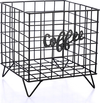 Coffee Pod Holder, Large Capacity K Cup Organizer for Keuring Espresso Capsule Coffee Creamer, Black Metal Wire Coffee Pod Storage Basket for Kitchen, Coffee Bar Decor