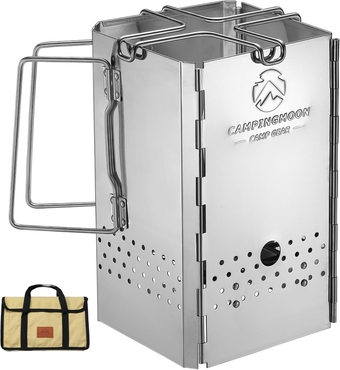 CAMPINGMOON Foldable Collapsible Charcoal Chimney Starter Barbecue Camping Charcoal Grill Stainless Steel MT-19 (Charcoal Chimney Starter MT-19)