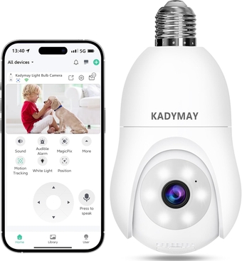 2K Light Bulb Security Camera, 2.4G WiFi 360° Screw in E27 Light Socket Camera Lightbulb Outdoor/Indoor, Smart 2-Way Audio Light Bulb Camera with Motion Detection and Auto Tracking