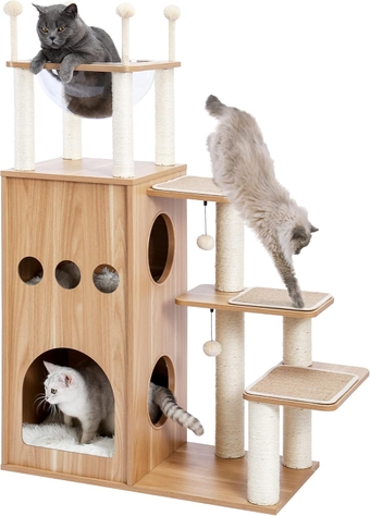 Sturdy Frisco Castle 51" Tall Cat Tree Tower with Clear Bowl for Kittens and Maine Coon 20Lbs
