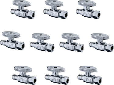 (10-Pack)  Straight Stop Pex Valve 1/2" PEX Inlet x 3/8" Compression Outlet No Lead Brass Angle Stop Sink Water Shut off Valve Quarter 1/4 Turn (ASTM F1807）