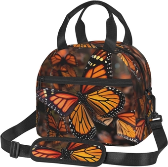 Monarch butterflies Print Lunch Bag for Women Men Insulated Lunch Box Reusable Lunch Tote Bags with Adjustable Shoulder Strap Large Capacity Lunch Container Bag for Work, Travel, Outdoor