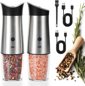 Gravity Electric Salt and Pepper Grinder Set, Pepper Grinder, Pepper Mill, Salt Grinder, Automatic Salt and Pepper Grinder Set, USB Rechargeable, Large Capacity, Stainless Steel