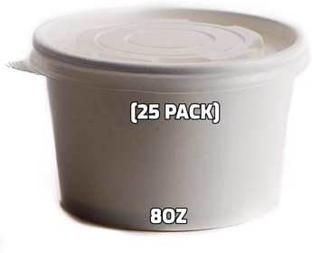 [25 COUNT] 8 oz Disposable White Paper Soup Containers with Plastic Lids - Half Pint Ice Cream Containers, Frozen Yogurt Cups, Restaurant, Microwavable, Take out, To Go Deli Containers, Recyclable