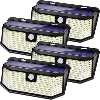 Solar Outdoor Motion Sensor Lights 2500Lm Solar Panel to 15.3 in² and 3 Modes(Security/Permanent On All Night/Smart Brightness Control) with IP65 Waterproof with Wide Angle(4pack)